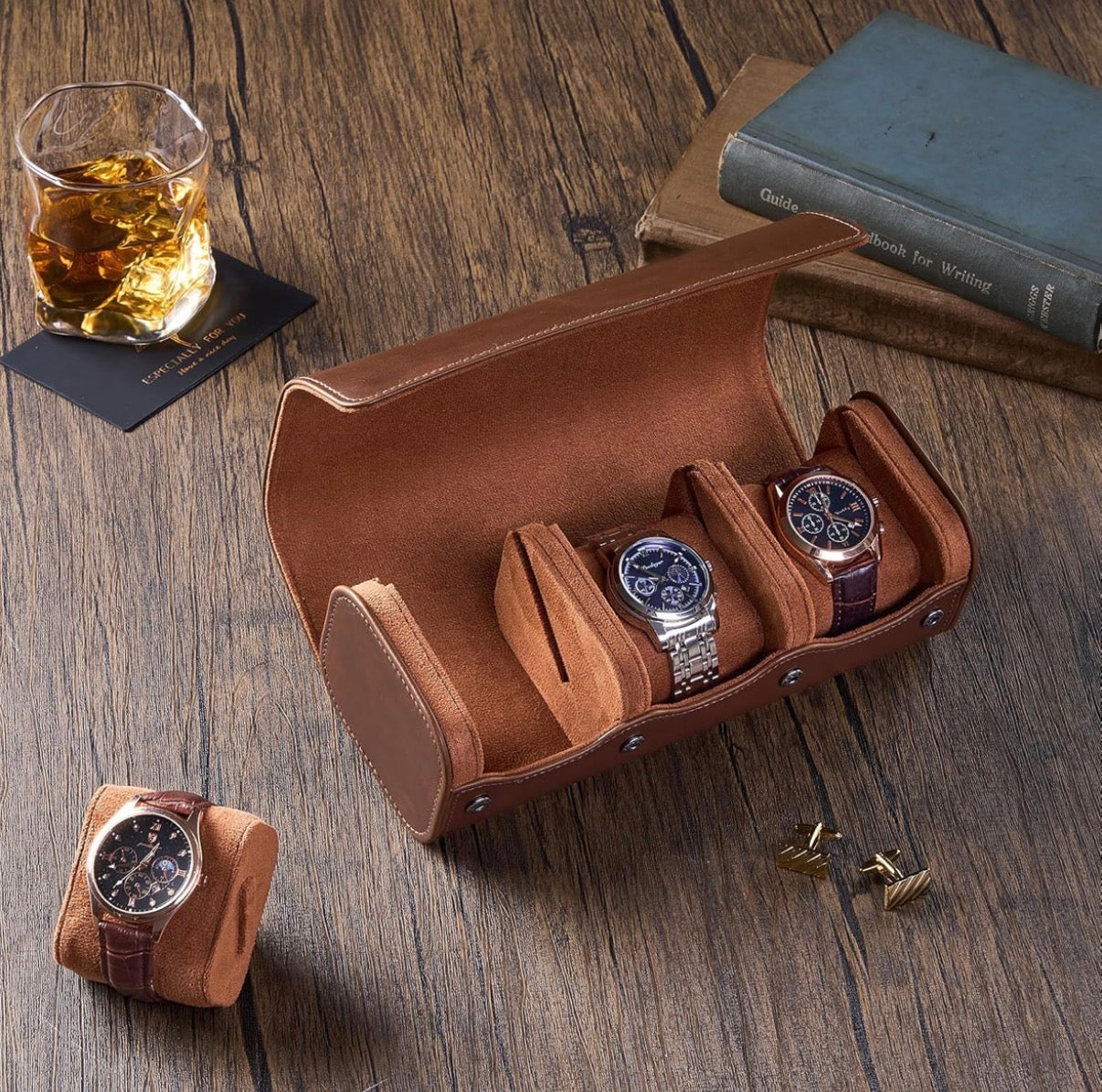 Luxury Leather Watch Roll - Travel Watch Organizer Case